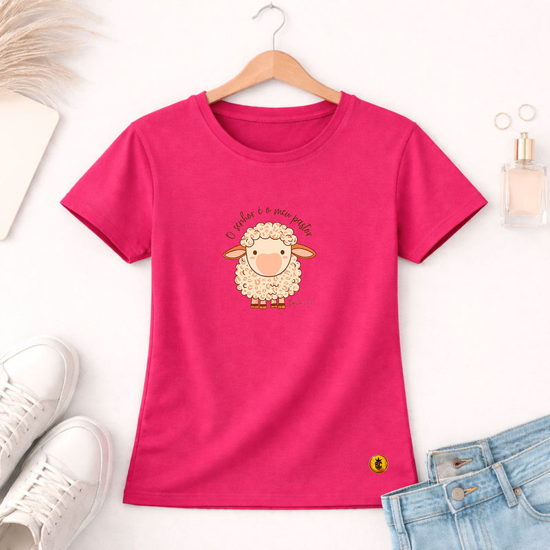 Camiseta Feminina Pink O Senhor é o Meu Pastor Ovelha