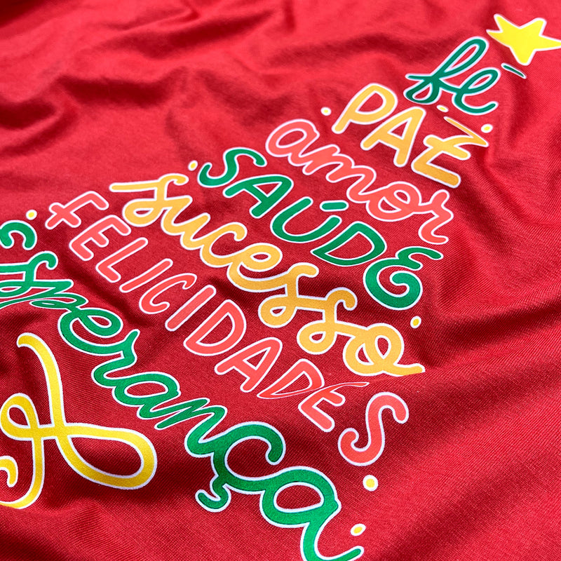 T-Shirt Infantil Vermelha Árvore Fé Paz Colors