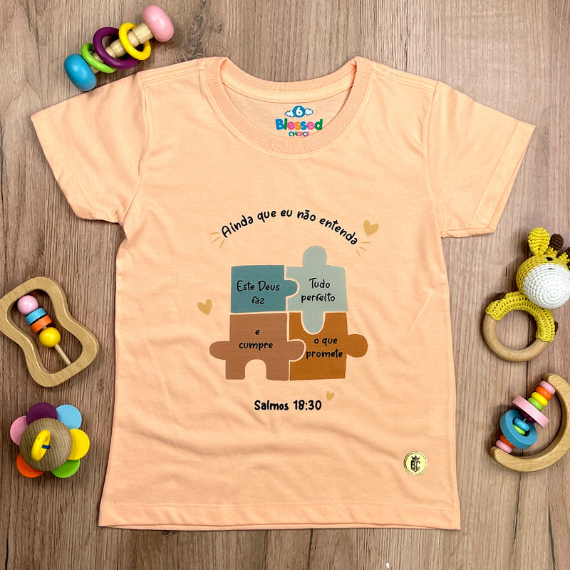 T-Shirt Infantil Salmão Quebra-Cabeça Ainda Que Eu Não Entenda