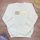 Moletom Off White Aplique Jesus Glitter Dourado
