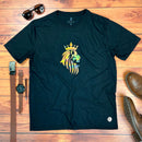 Camiseta Masculina Preta Leão Coroa Aplique Dourado