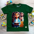 T-Shirt Infantil Verde Garota Bíblia Jesus