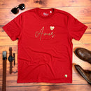 Camiseta Masculina Vermelha Amor Coração Dourado