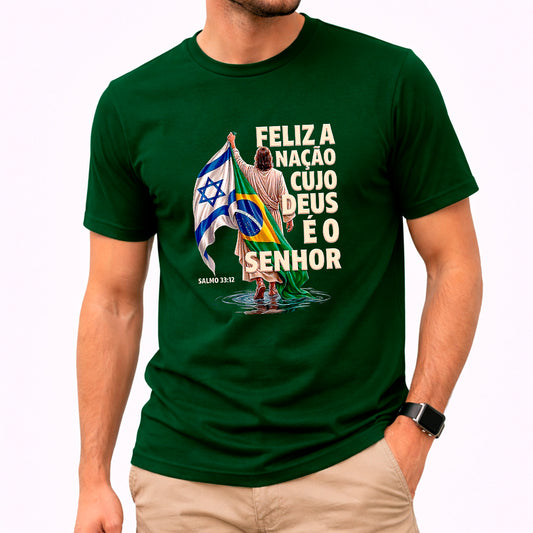 Camiseta Masculina Verde Brasil Feliz é a Nação
