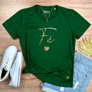 Camiseta Feminina Verde Fé Coração Dourado
