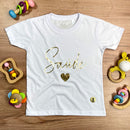 T-Shirt Infantil Branca Saúde Coração  Dourado