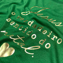 T-Shirt Infantil Verde Jesus o Verdadeiro Sentido do Natal Dourado
