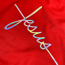 Camiseta Masculina Vermelha Aplique Cruz Jesus