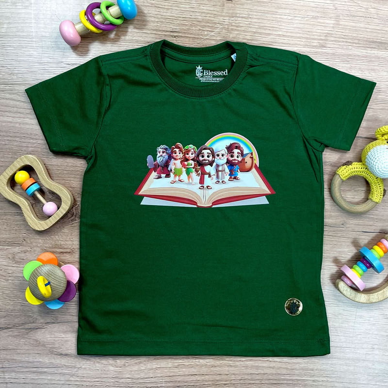T-Shirt Infantil Verde Personagens Bíblicos