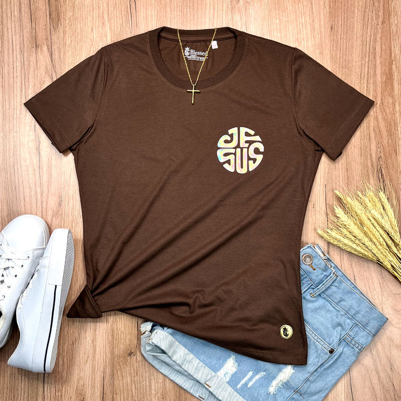 Camiseta Feminina Marrom Jesus