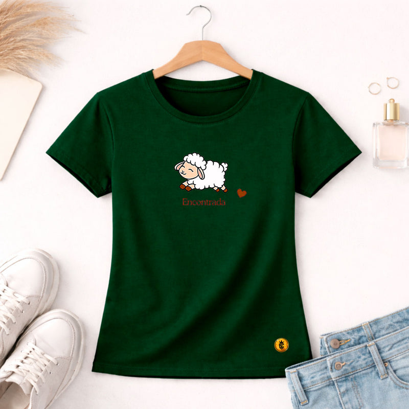 Camiseta Feminina Verde Encontrada Ovelha