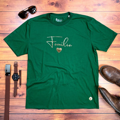 Camiseta Masculina Verde Família Coração Dourado
