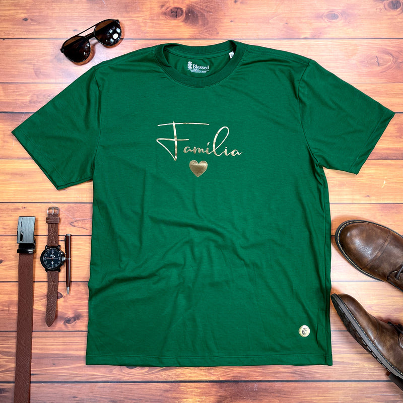 Camiseta Masculina Verde Família Coração Dourado