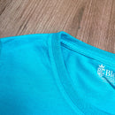 Camiseta Feminina Turquesa Aplique Jesus Glitter Dourado