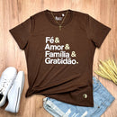 Camiseta Feminina Marrom Fé & Amor Dourado
