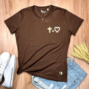 Camiseta Feminina Marrom Cruz Igual Coração Dourado
