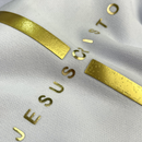 Camiseta Masculina Branca Cruz Dourada Jesus Cristo