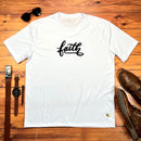 Camiseta Masculina Branca Aplique Faith