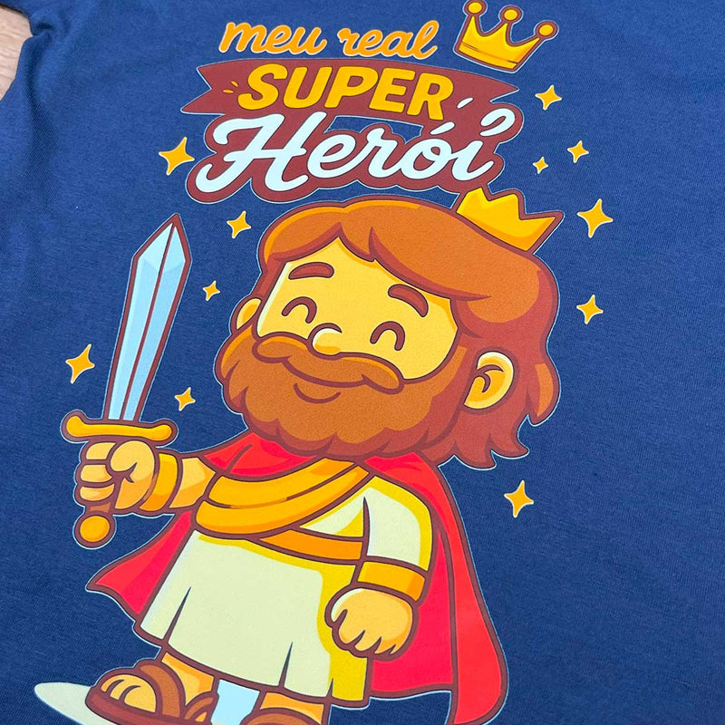 T-Shirt Infantil Azul Meu Real Super Herói