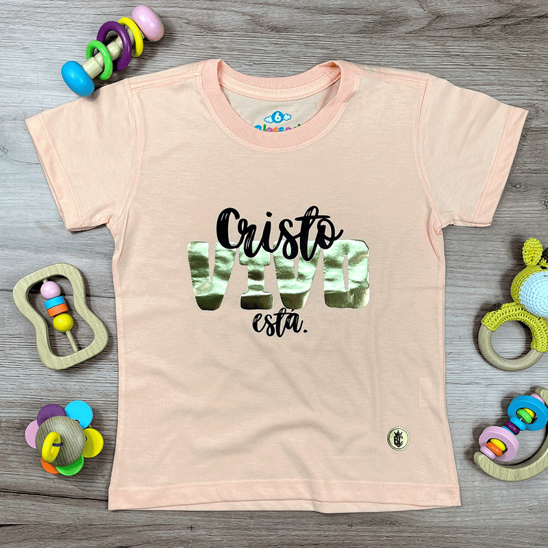 T-Shirt Infantil Salmão Cristo Vivo Está