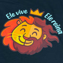 T-Shirt Infantil Preta Leão Jesus Ele Vive Ele Reina