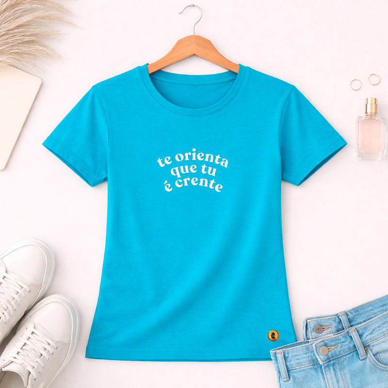 Camiseta Feminina Turquesa Te Orienta Que tu é Crente