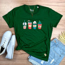 Camiseta Feminina Verde Copos De Natal