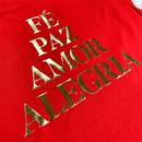 T-Shirt Infantil Vermelha Fé Paz Dourado