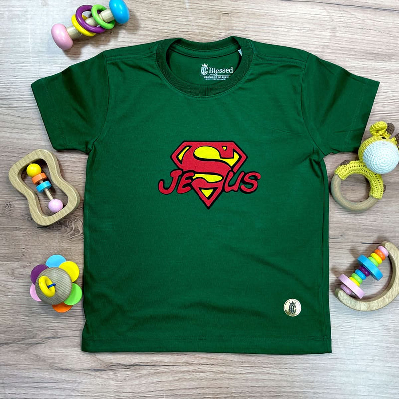 T-Shirt Infantil Verde Jesus Superman