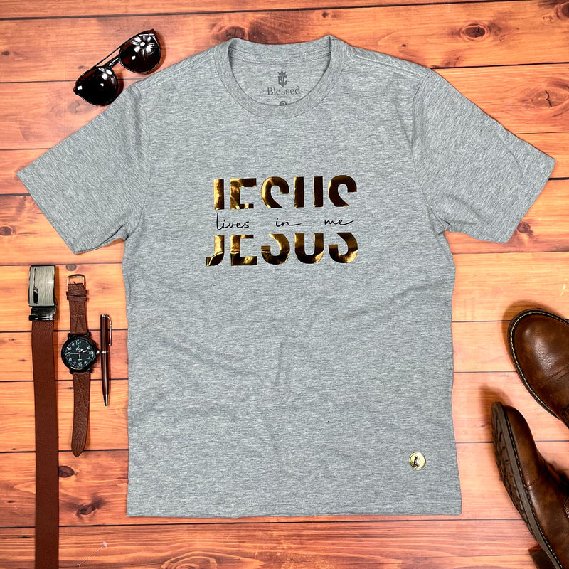 Camiseta Masculina Cinza Jesus Lives In Me