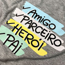 Camiseta Masculina Cinza Amigo Parceiro Herói Pai