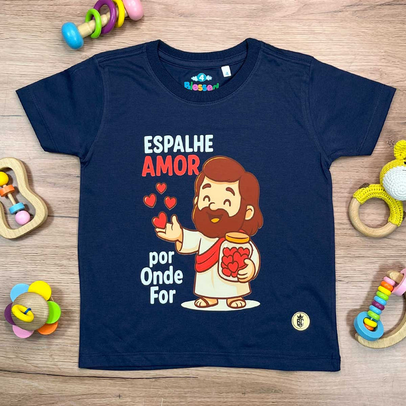 T-Shirt Infantil Azul Espalhe Amor Por Onde For
