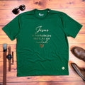 Camiseta Masculina Verde Jesus O Verdadeiro Sentido do Natal Dourado