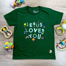 T-Shirt Infantil Verde Jesus Loves You