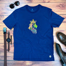 Camiseta Masculina Azul Leão Coroa Aplique Dourado