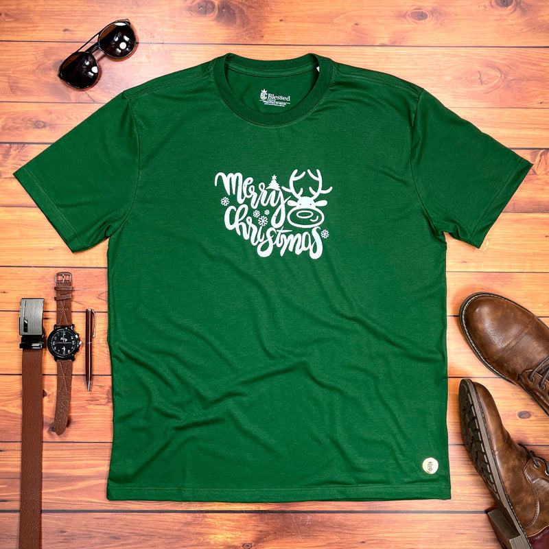 Camiseta Masculina Verde Merry Christmas Alce