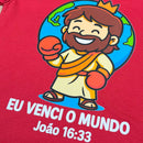 T-Shirt Infantil Vermelha Eu Venci o Mundo