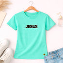 Camiseta Feminina Verde Menta Jesus Aplique Camaleão