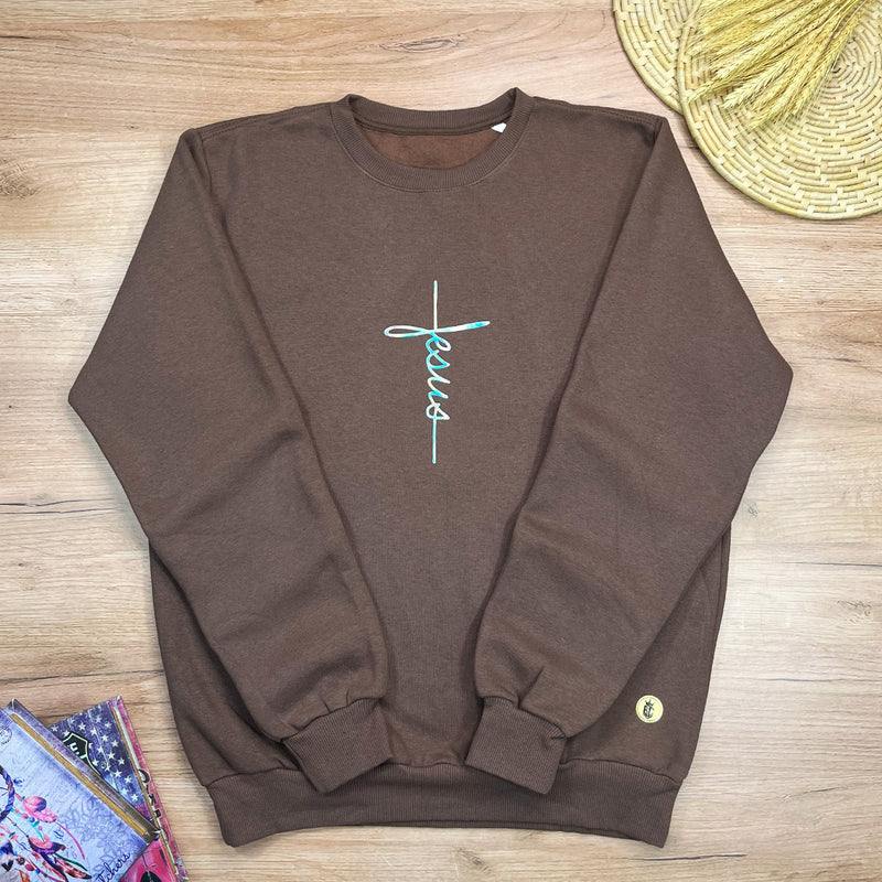 Moletom Marrom Aplique Cruz Jesus