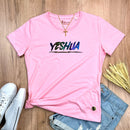 Camiseta Feminina Rosa Aplique Camaleão Yeshua