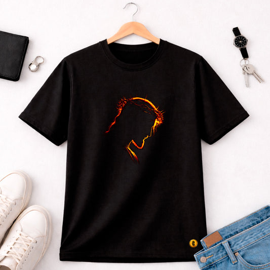Camiseta Masculina Preta Jesus Fogo