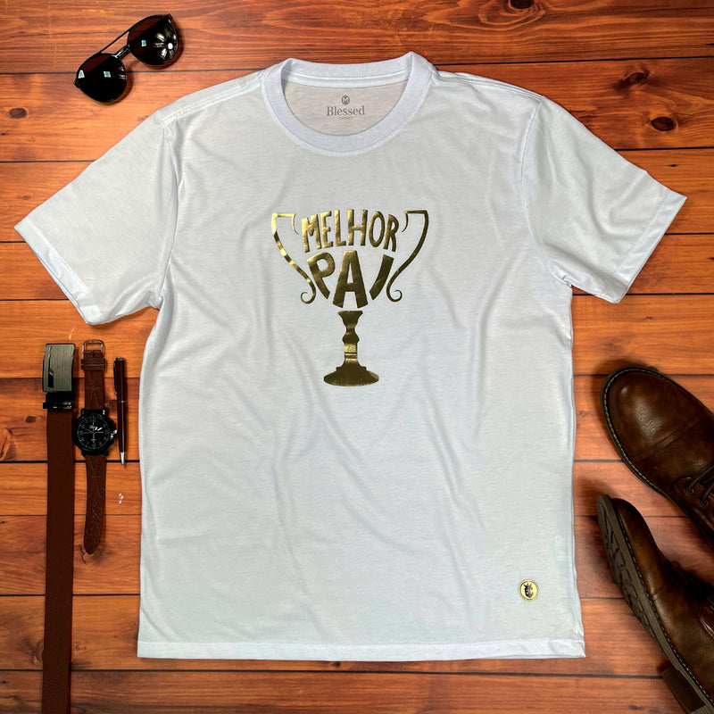 Camiseta Masculina Branca Troféu Melhor Pai