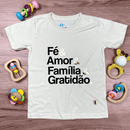 T-Shirt Infantil Off White Fé & Amor Dourado