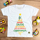 T-Shirt Infantil Branca Árvore Fé Paz Colors