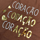 Camiseta Feminina Marrom Coração Oração Ação Dourado