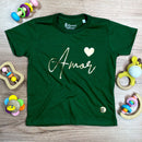 T-Shirt Infantil Verde Amor Coração Dourado