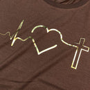 Camiseta Feminina Marrom Batimento Coração Dourado