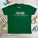 T-Shirt Infantil Verde Jesus Nasceu Dourado
