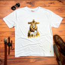 Camiseta Masculina Branca Cruz Leão E Cordeiro