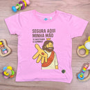 T-Shirt Infantil Rosa Segura Aqui Minha Mão